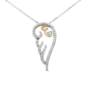 10K Yellow Gold over .925 Sterling Silver 1/4 ct. weight Diamond Angel Wing 18" Pendant Necklace (H-I Color, I1-I2 Clarity) Gems & Crystals, Easter Gifts